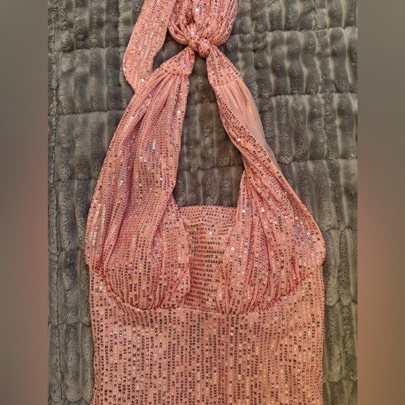 Sparkling Pink Sequin Halter Mini Dress NWOT - Picture 6 of 12